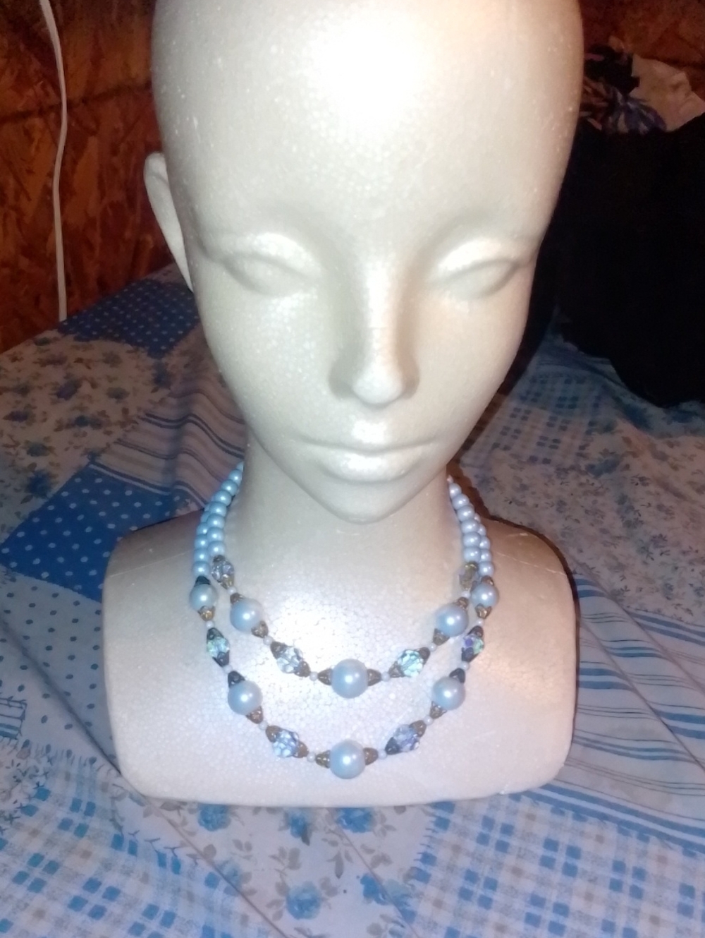 Antique Pale Blue Double-Strand Beaded Necklace